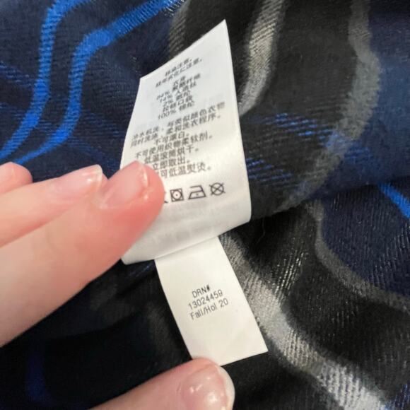 Eddie Bauer Blue White Mens TXL Plaid Tartan Shacket Mountain Ops Flannel Shirt - Picture 7 of 10